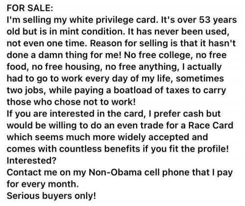 WHite Privilege Card