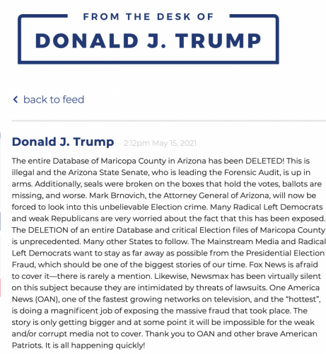 Statement_TrumpDesk_2021May15_DatabaseMaricopaCoDELETED