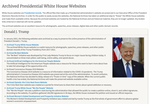 Archived Presidential White House Websites