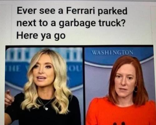 PHOTO-Ever-See-A-Ferrari-Parked-Next-To-A-Garbage-Truck-Here-Ya-Go-Kayleigh-McEnany-Jen-Psaki-Meme