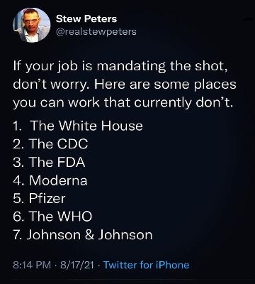 Places NOT mandating the jab