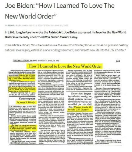 Biden article how he came to love the new worl order