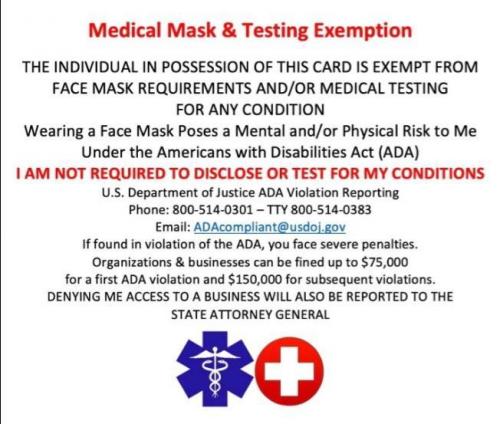 Medical Mask And Testing Exemption