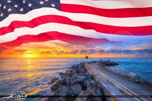 USflagMemorialDayWeekendJupiterInletSunrise