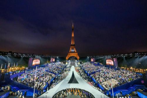 The Trocadero venue while the delegations arrive, during the opening ceremony of the Paris 2024 Olympic