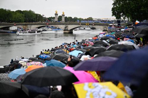 Team Greece on the boat during the opening ceremony of the Paris 2024 Olympic Games, on the Seine river in Paris, France, on July 26, 2024